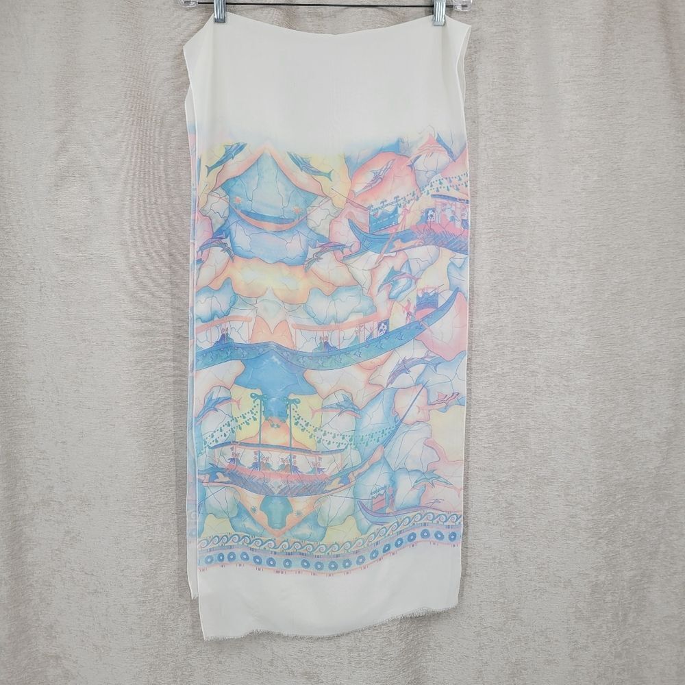 IFASMA Greek Scarf Pastel Abstract Dolphins Vintage